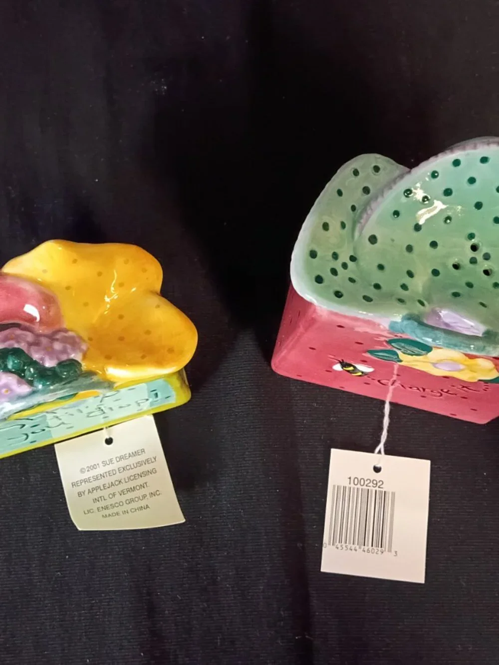 Sue Dreamer Enesco Ceramic Salt & Pepper Shakers Shop Til You Drop 2001 NOS